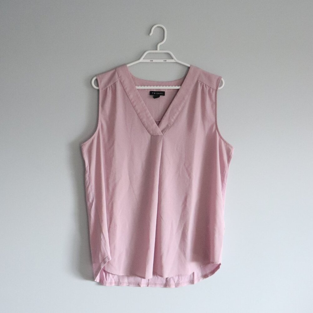 Tribal Women's Sz Lrg Pink V-Neck Casual Lightweight Sleeveless Flowy Tank Top